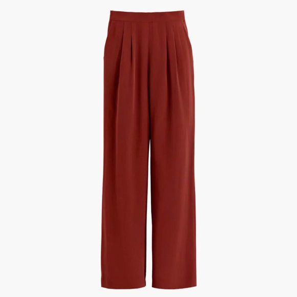 cuyana charmeuse wide leg silk pants terracotta 100% silk pockets warm red brown - Picture 4 of 8